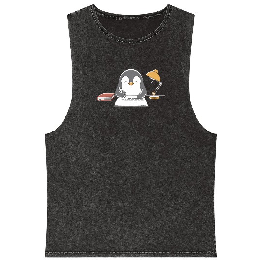 Writer Author Penguin Scribbling at Desk Mineral Wash Tank Tops