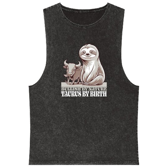 Bullish By Nature Taurus Zodiac Sloth Mineral Wash Tank Tops
