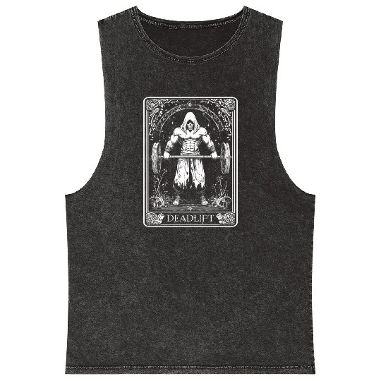 Death Skeleton Tarot Deadlift Deadlift Tarot Card Mineral Wash Tank Tops