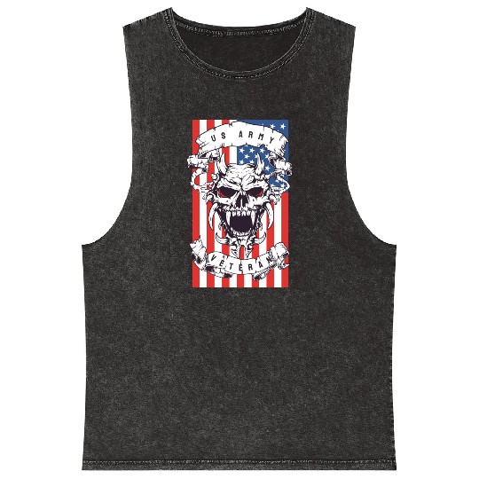 US Army Veteran Skull Mineral Wash Tank Tops