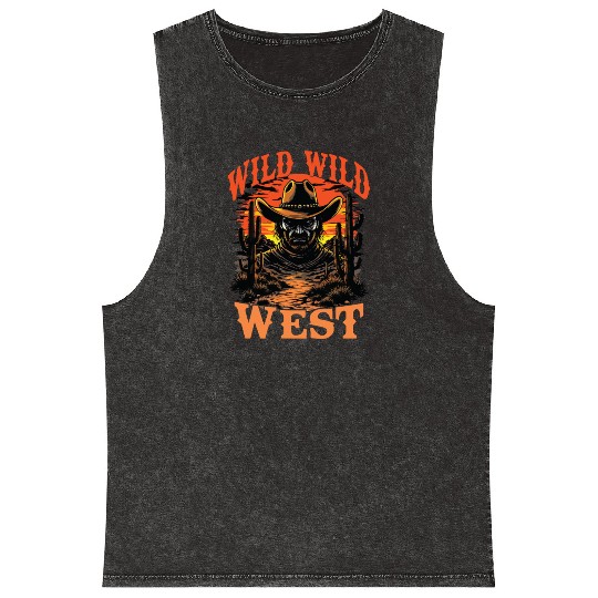 Wild Wild West Cowboy Sunset Mineral Wash Tank Tops