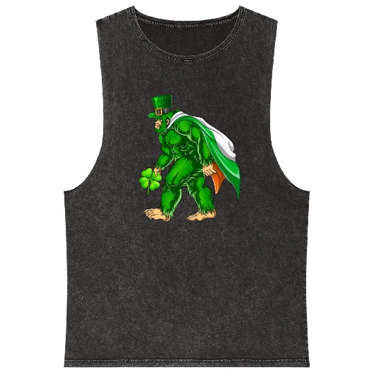 Vintage St Patricks Day Bigfoot Sasquatch Irish Mineral Wash Tank Tops