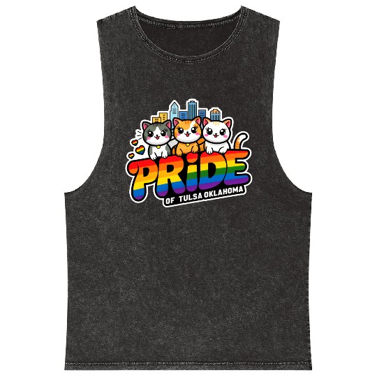 Pride of Tulsa City Oklahoma USA Rainbow Flag Mineral Wash Tank Tops