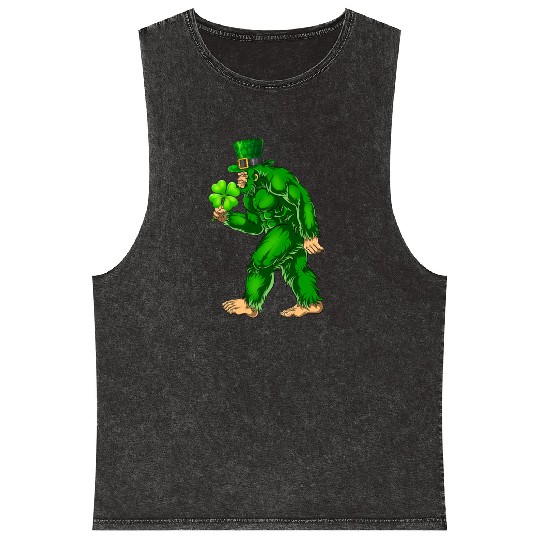 Vintage St Patricks Day Bigfoot Sasquatch Irish Mineral Wash Tank Tops