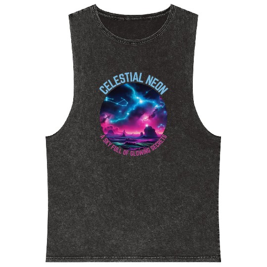 Celestial Neon - A sky full of glowing secrets Mineral Wash Tank Tops