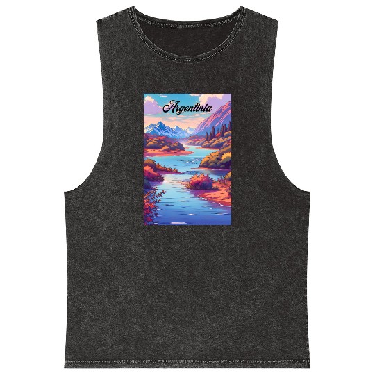 Argentina Travel Poster River & Mountains Mineral Wash Tank Tops