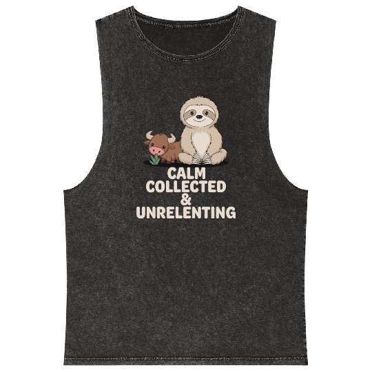 Taurus Zodiac Sloth Calm Collected & Unrelenting Mineral Wash Tank Tops