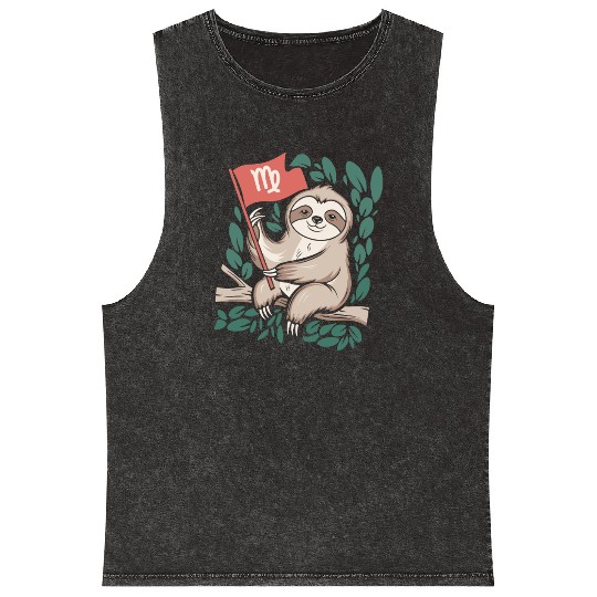 Charming Virgo Zodiac Sloth Embracing the Stars Mineral Wash Tank Tops