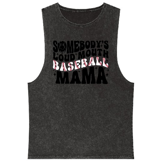 Somebody's Loud Mouth Baseball Mama Mineral Wash Tank Tops