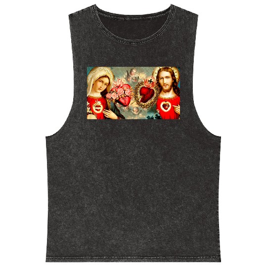 Sacred Heart and Immaculate Heart Jesus and Mary Mineral Wash Tank Tops