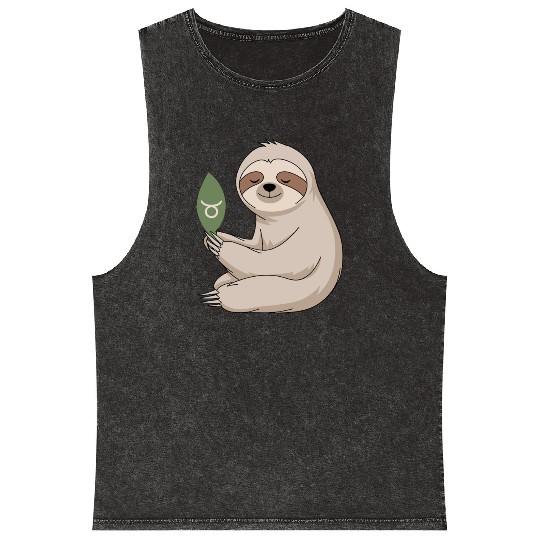 Taurus Zodiac Sloth Embracing Serenity Mineral Wash Tank Tops