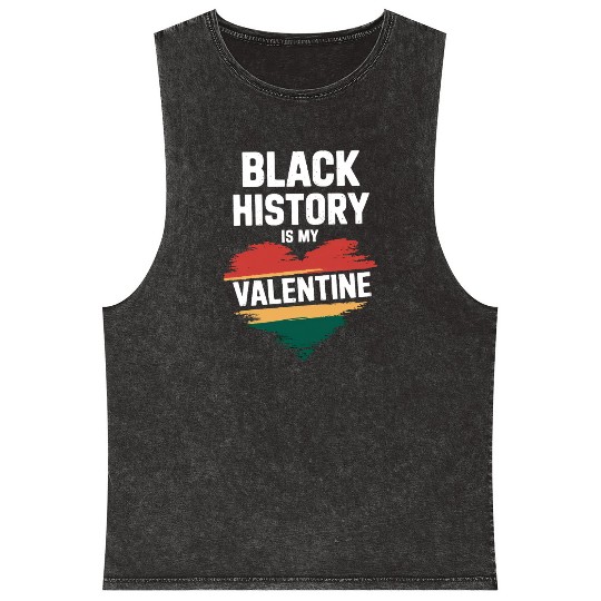 Black History Is My Valentine Heart Print Mineral Wash Tank Tops