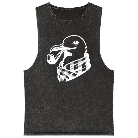 Pipe-diving Seafarer Seagull As A Coastal Motif Mineral Wash Tank Tops