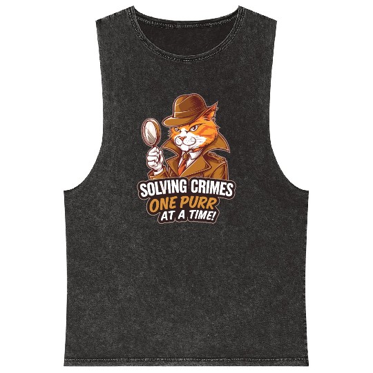 Orange Cat Detective Investigator True Crime Fan Mineral Wash Tank Tops