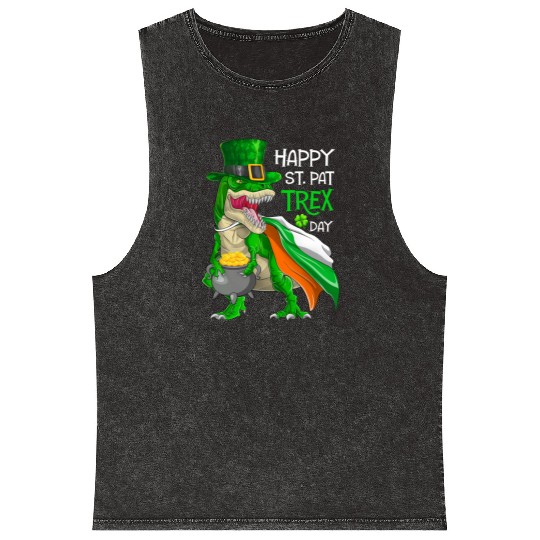 Dinosaur St Patricks Day Happy St Pat Trex T rex Mineral Wash Tank Tops