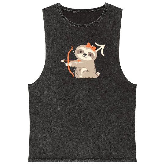 Sagittarius Zodiac Sloth Archer Design for Mineral Wash Tank Tops