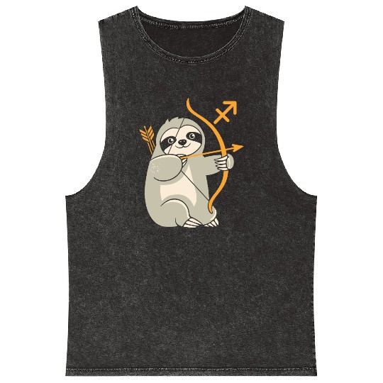 Sagittarius Zodiac Sloth Archer Adventure Mineral Wash Tank Tops