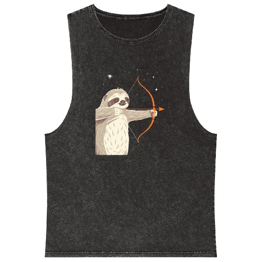 Sagittarius Zodiac Sloth Archer in the Stars Mineral Wash Tank Tops