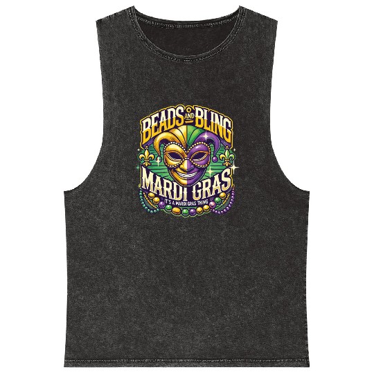 Beads And Bling Mardi Gras Mask Extravaganza Mineral Wash Tank Tops