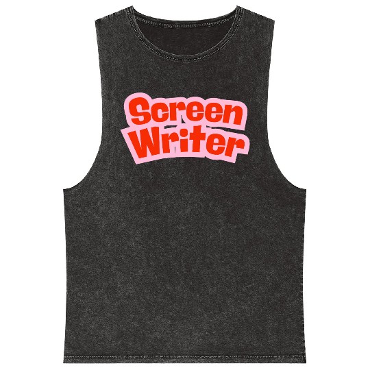 Screen Writer Red Text with Pink Border Mineral Wash Tank Tops