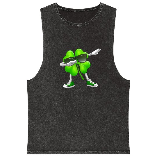 St Patrick’s Day Mineral Wash Tank Tops Dabbing Shamrock