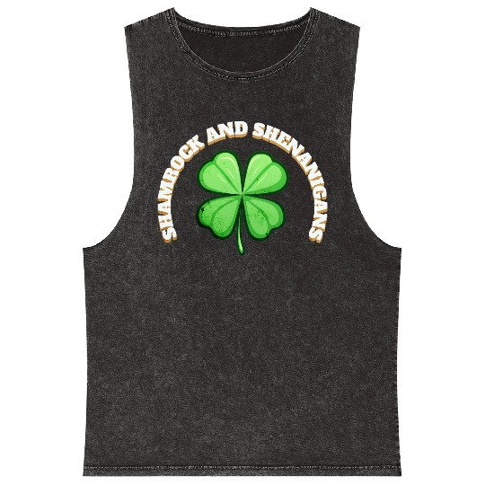 Shamrock and Sheninanigans 4-Leaf Clover Graphic Mineral Wash Tank Tops