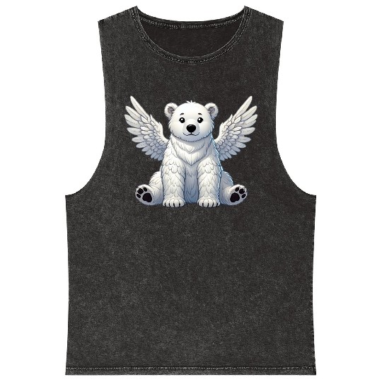 Cute Polar Bear Angel Cartoon Animal Illustration Mineral Wash Tank Tops