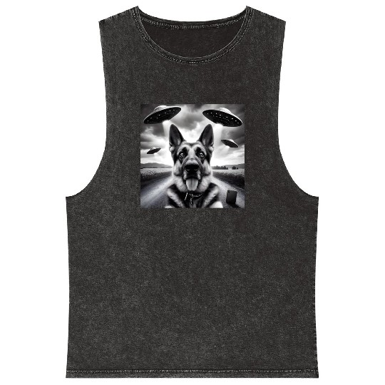 German shepherd Gsp Funny Graphic Selfie UFOs Weir Mineral Wash Tank Tops