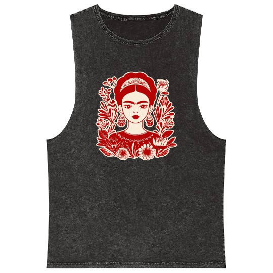 Frida Kahlo Illustration Feminist Art Mineral Wash Tank Tops