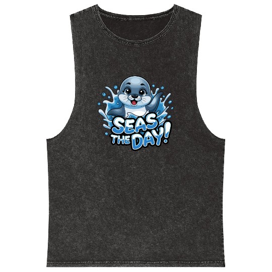 Seas The Day Seal Enthusiast Splash Vibes Mineral Wash Tank Tops