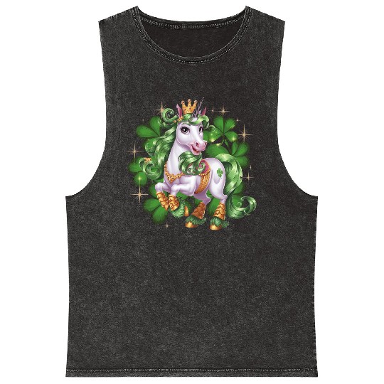 St. Patrick's Day Unicorn Funny Lucky Unicorn Mineral Wash Tank Tops