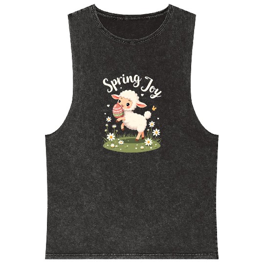 Playful Easter Lamb Mineral Wash Tank Tops – Springtime Joy Desig