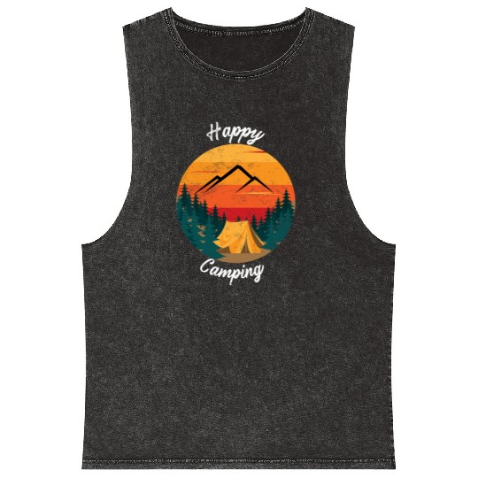 Happy Camping Mineral Wash Tank Tops Hiking Mountain Adventure