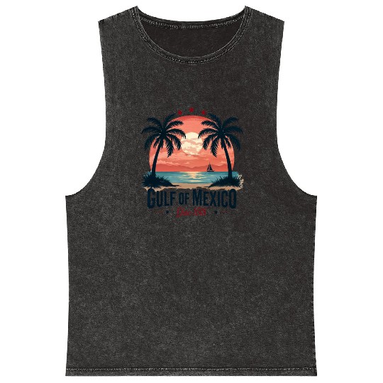 Mexico Beach Vintage Sunset Tropical Vibes Mineral Wash Tank Tops