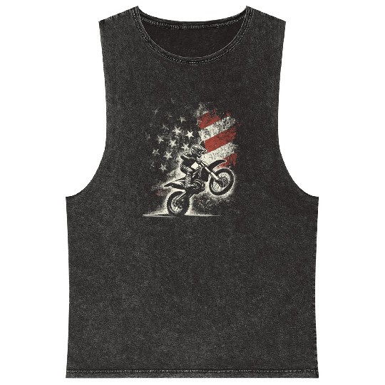 Vintage Patriotic Dirt Bike Motocross USA American Mineral Wash Tank Tops