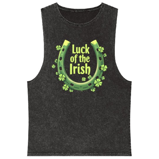 Luck of the Irish Horseshoe Design Mineral Wash Tank Tops