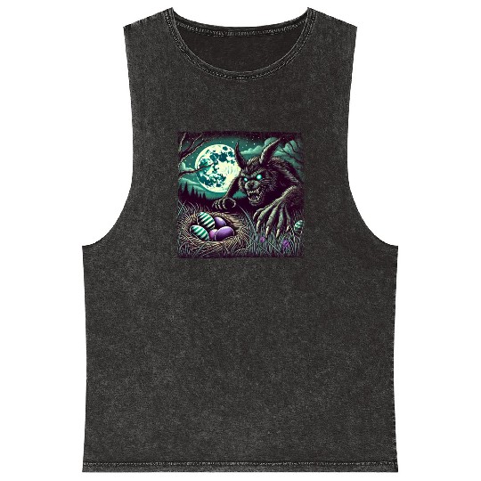 Creepy Werewolf Easter Bunny Nightmare Mineral Wash Tank Tops