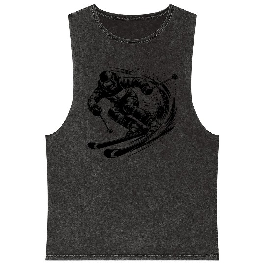 Skiing In Extreme Sport Style Downhill Skiing Mineral Wash Tank Tops