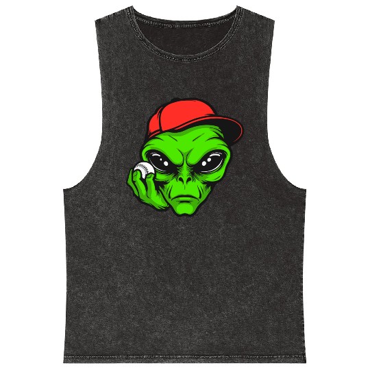 Grey Alien Baseball Mineral Wash Tank Tops