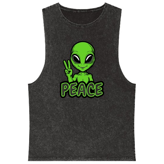 Grey Alien Peace Mineral Wash Tank Tops