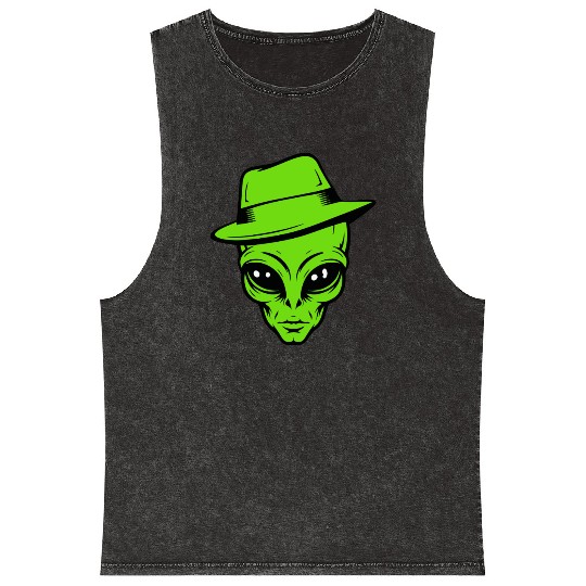 Grey Alien Retro Gangster Mineral Wash Tank Tops