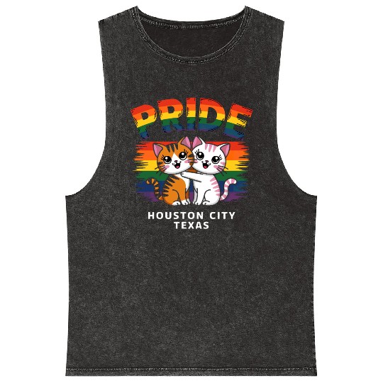 Pride Month Houston City Texas USA Rainbow Flag LG Mineral Wash Tank Tops