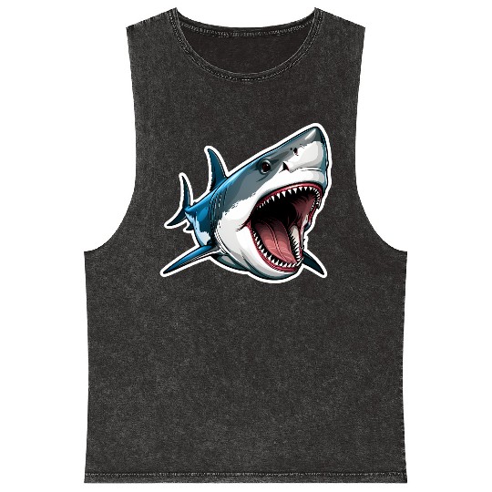 Big White Shark Attack Mineral Wash Tank Tops