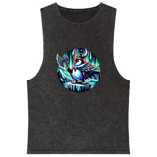 Viking Penguin with Axe Under Northern Lights Mineral Wash Tank Tops