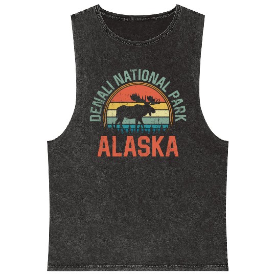 Denali National Park Alaska Moose Hiking Nature Mineral Wash Tank Tops