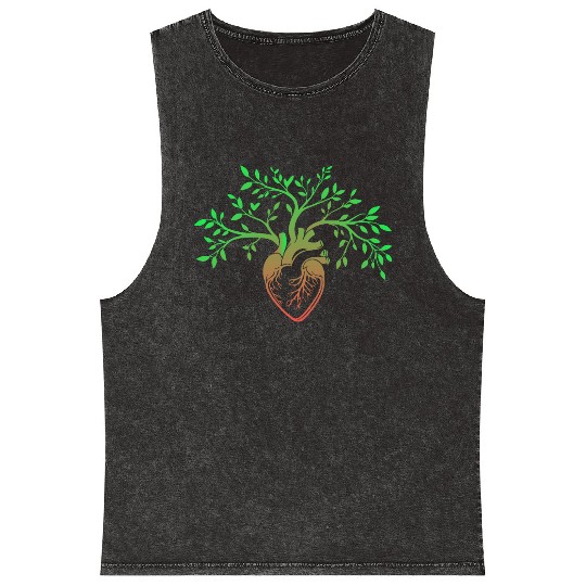 Nature-Inspired Anatomical Heart & Tree Design Mineral Wash Tank Tops