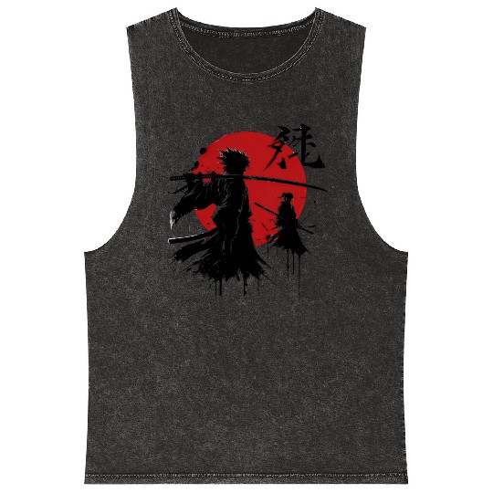 Shadow Samurai Warriors Under Blood Moon Mineral Wash Tank Tops