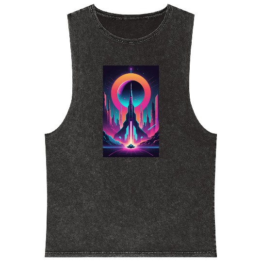Neon Horizon: The Future of Space Exploration Mineral Wash Tank Tops