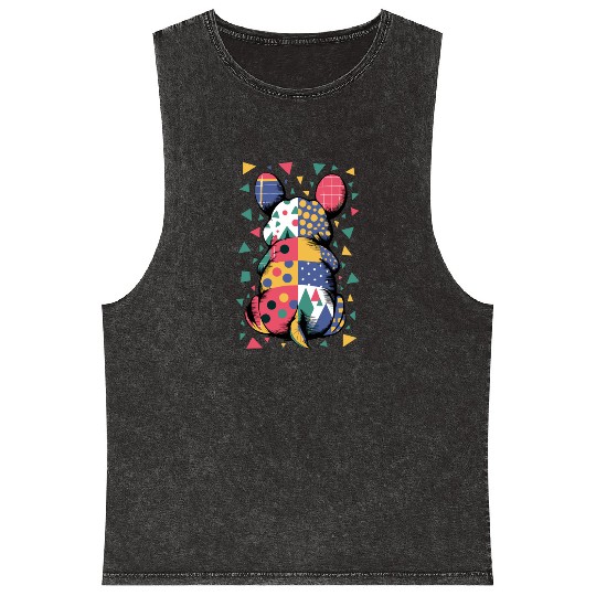 Colorful Geometric Patchwork Abstract Bunny Mineral Wash Tank Tops