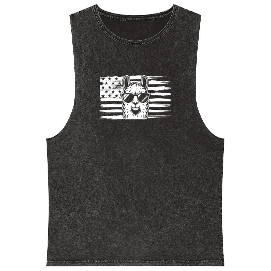 Alpaca Llama US Flag Llama Mineral Wash Tank Tops